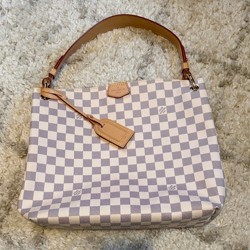 Checkered Designer Handbag - Cream and Tan